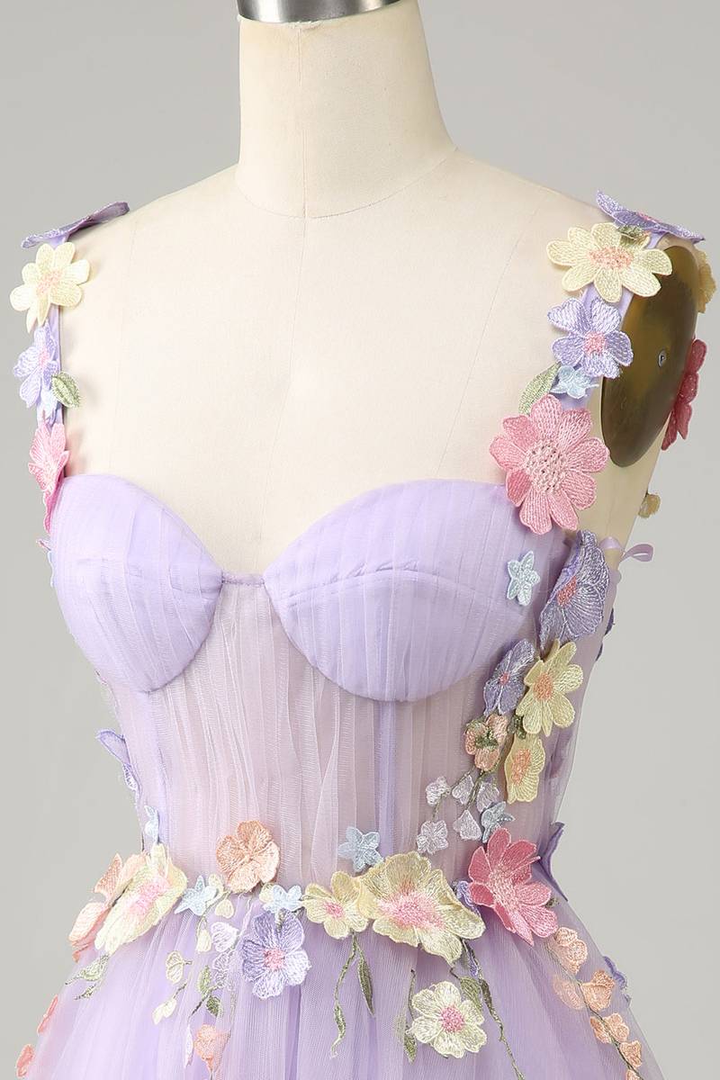 Short Lavender Floral Dress Side Short