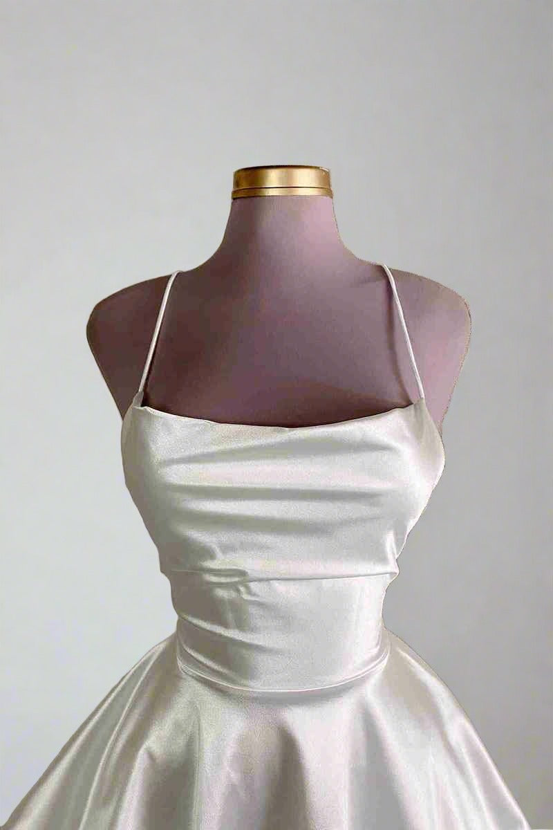 White Straps Lace-Up A-Line Short Party Dress front shot