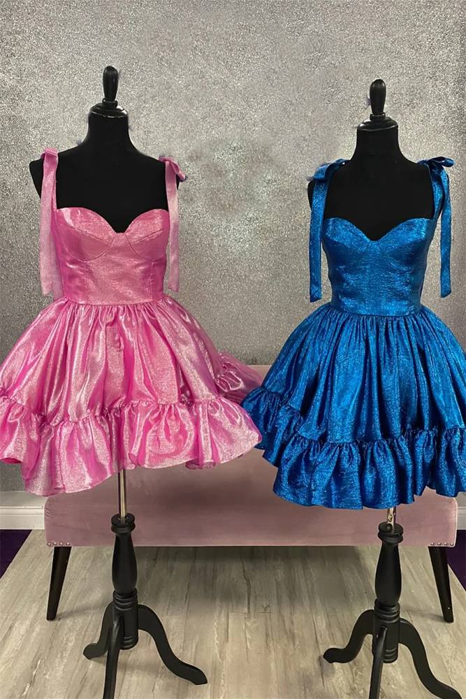 a-line bow straps corset glitter short party dress two colors