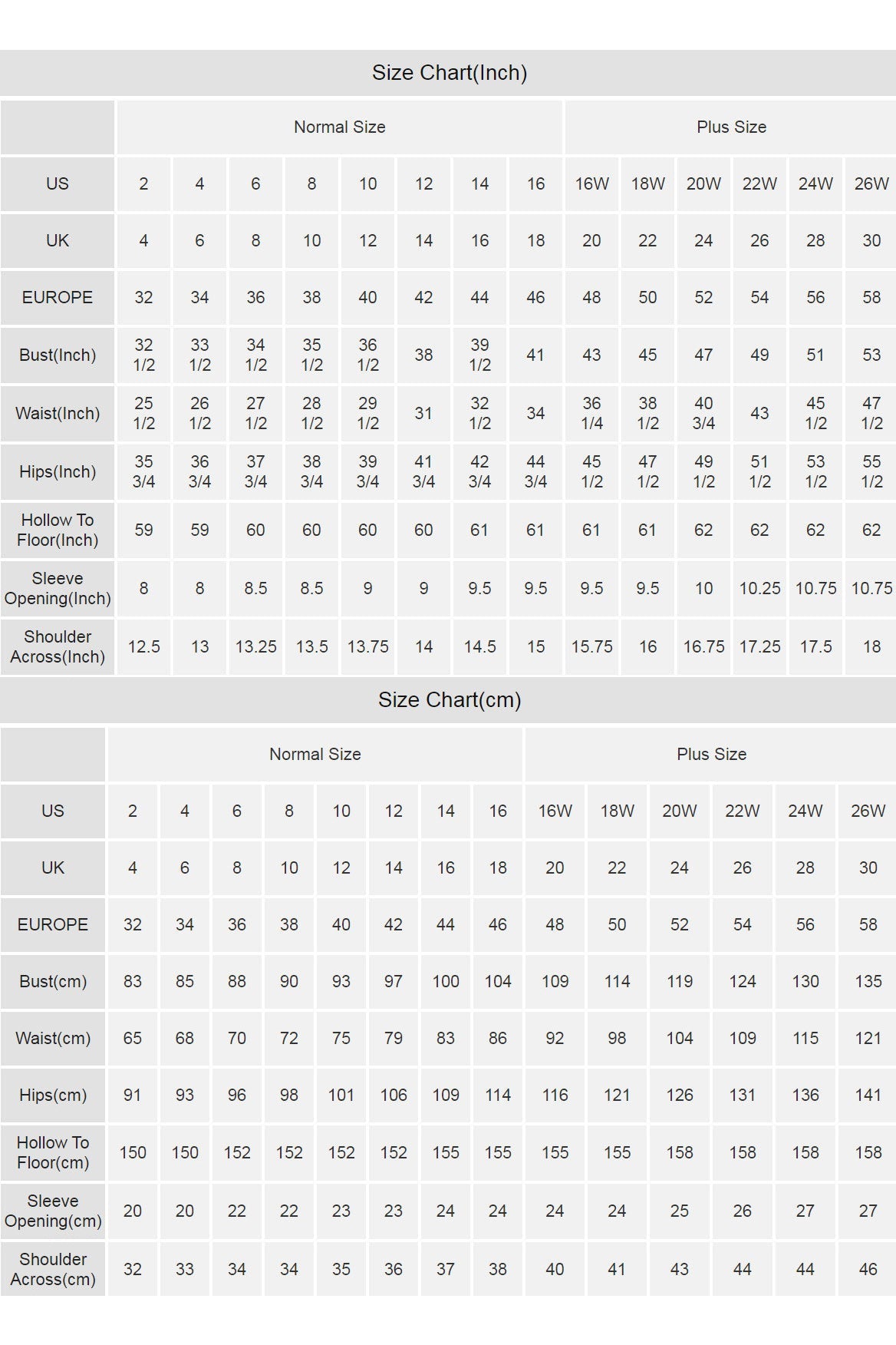 fancyvestido size chart