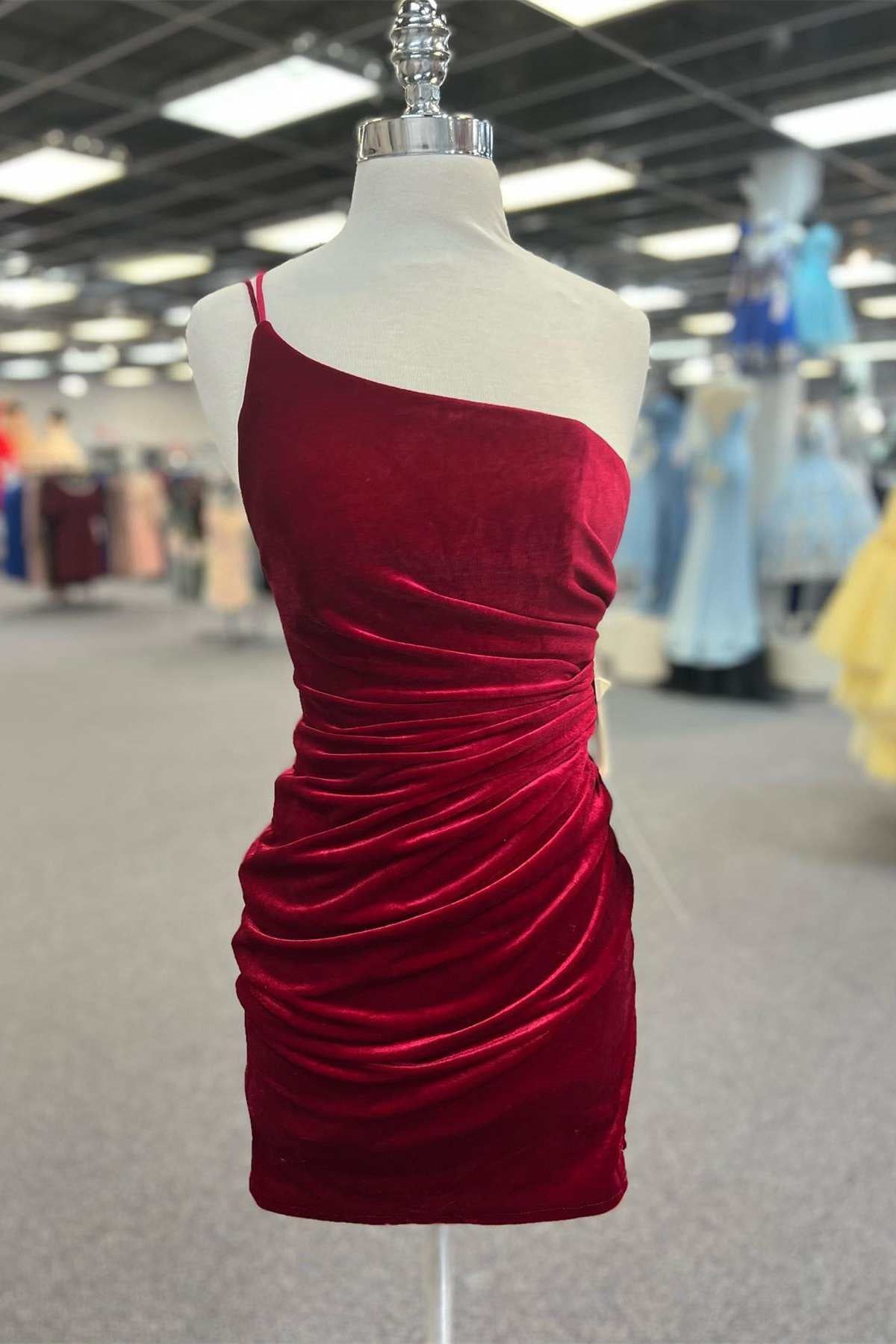 Double Straps Red Velvet Pleated Bodycon Homecoming Dress Red US 10