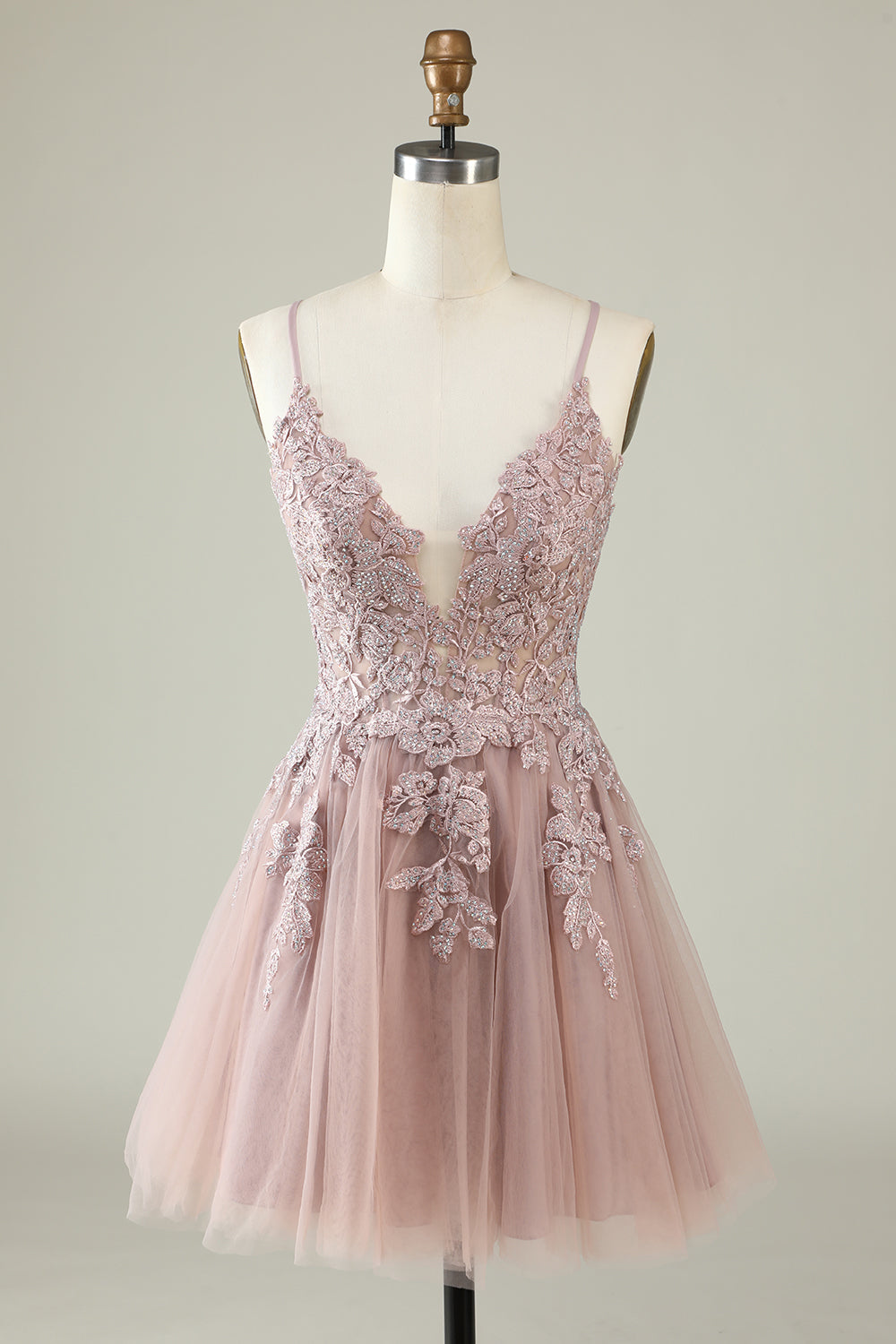 Lace-Up Blush Pink Appliques Short Homecoming Dress