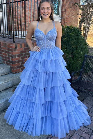 Light Blue Straps Sheer Corset Short Homecoming Dress with Appliques –  FancyVestido
