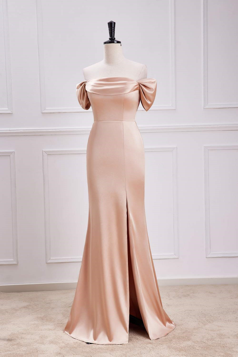 Mermaid Champagne Off The Shoulder Satin Bridesmaid Dress Custom Color US 10