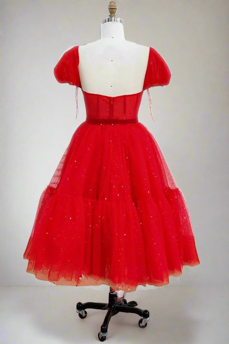Sweetheart Red Balloon Sleeves Short Party Dress