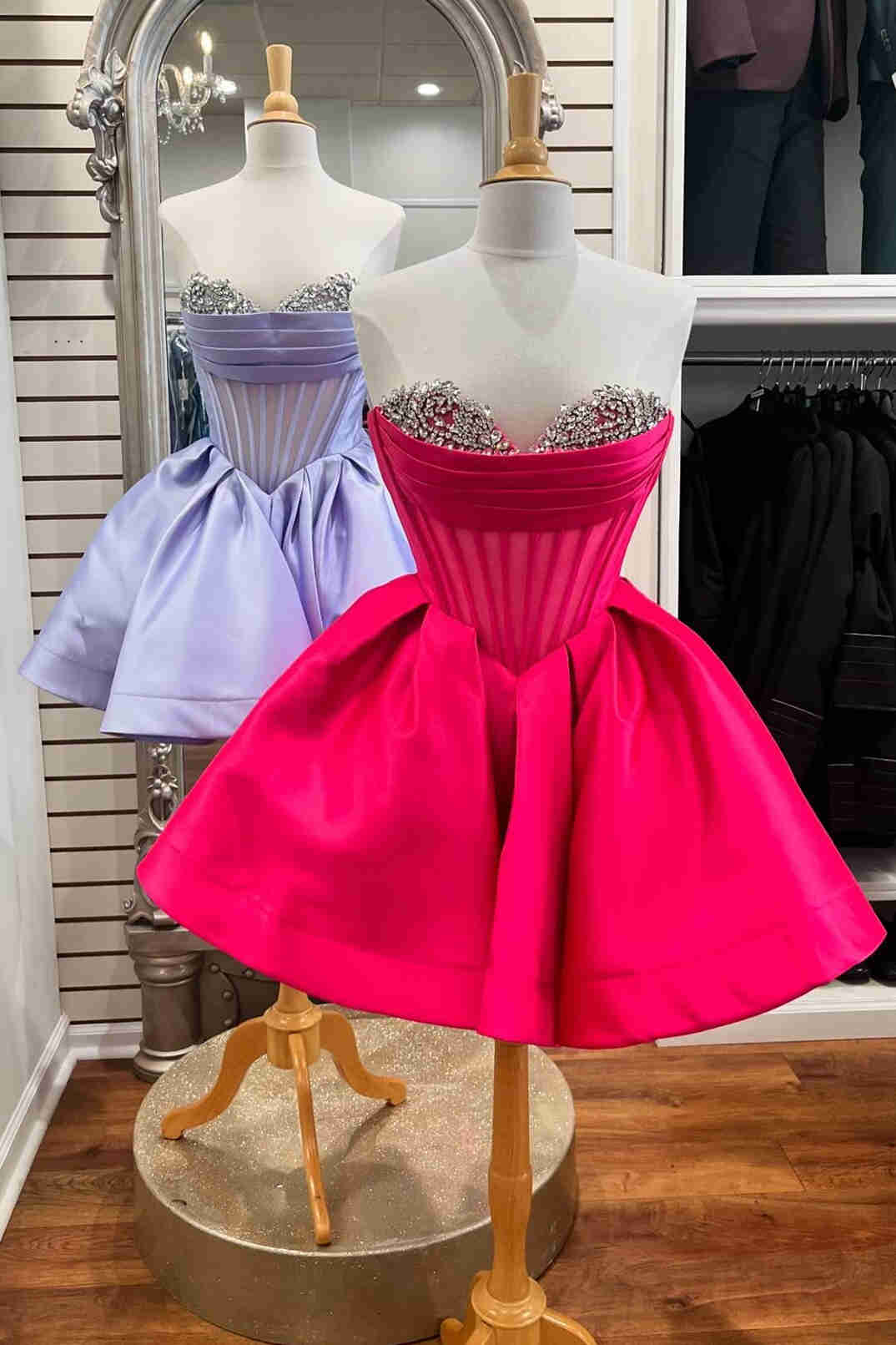 Sweetheart Hot Pink Pleated Short Party Dress with Rhinestones