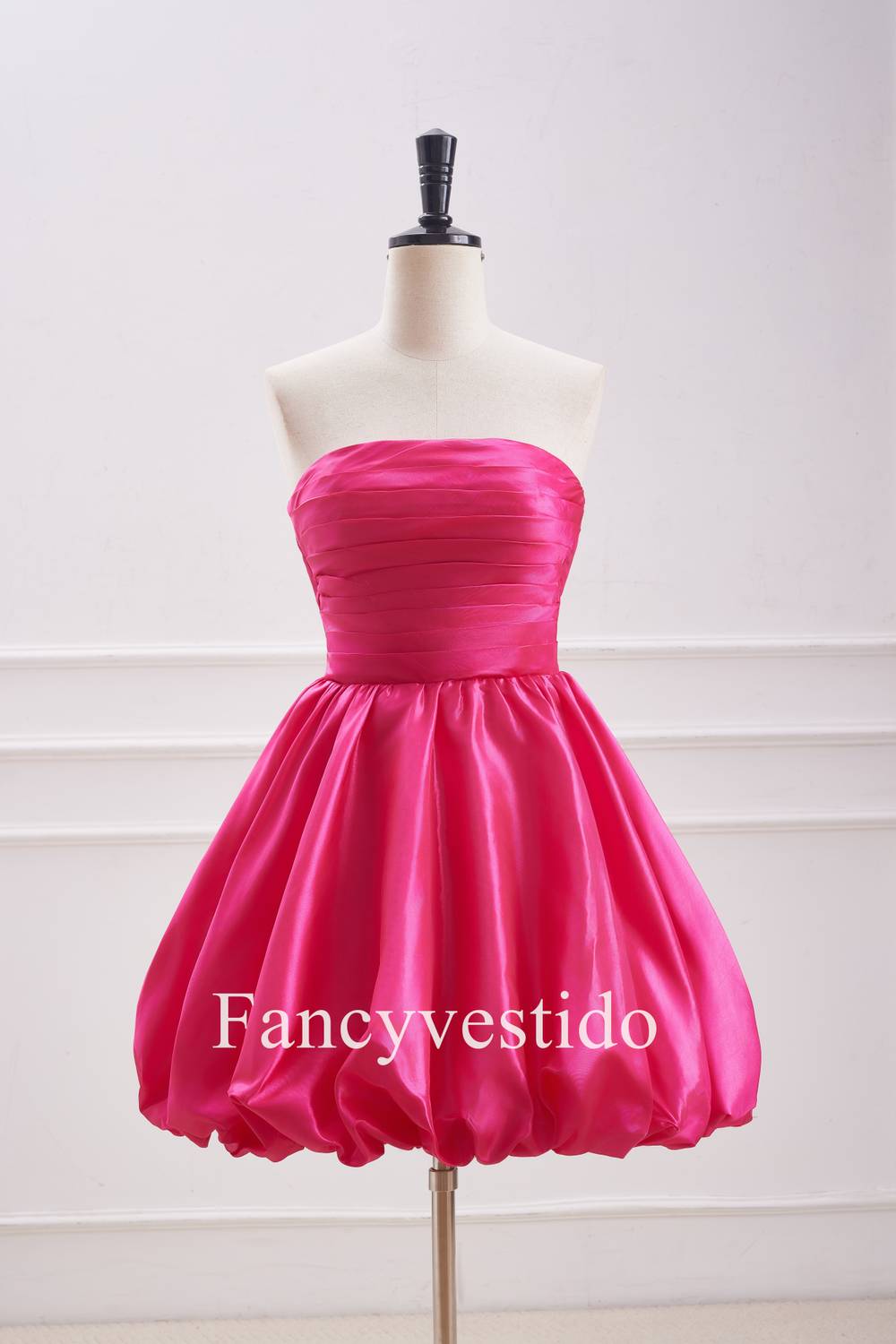 A-Line Strapless Fuchsia Pleated Short Party Dress