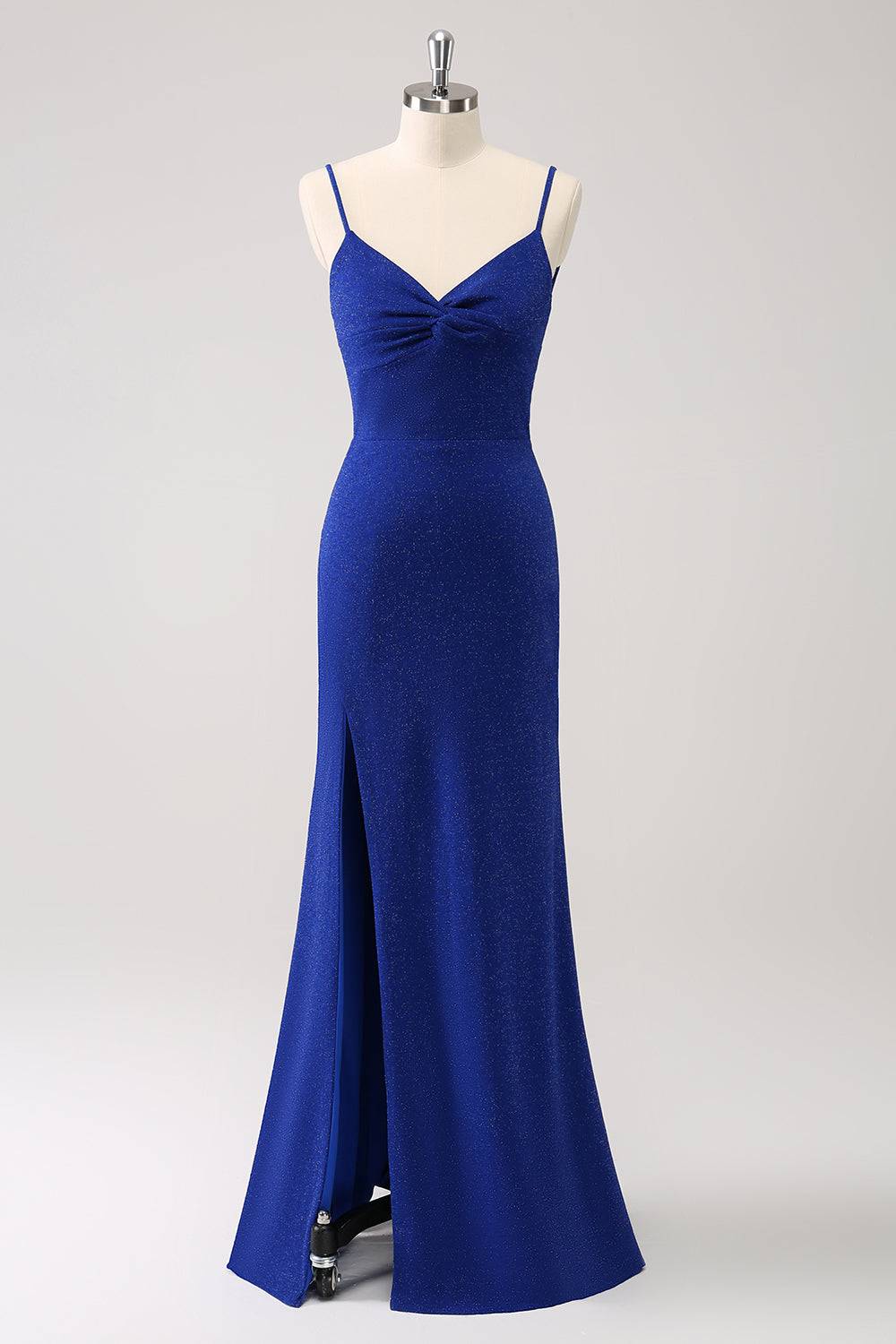 Sparkly Royal Blue Twist Slit Maxi Dress