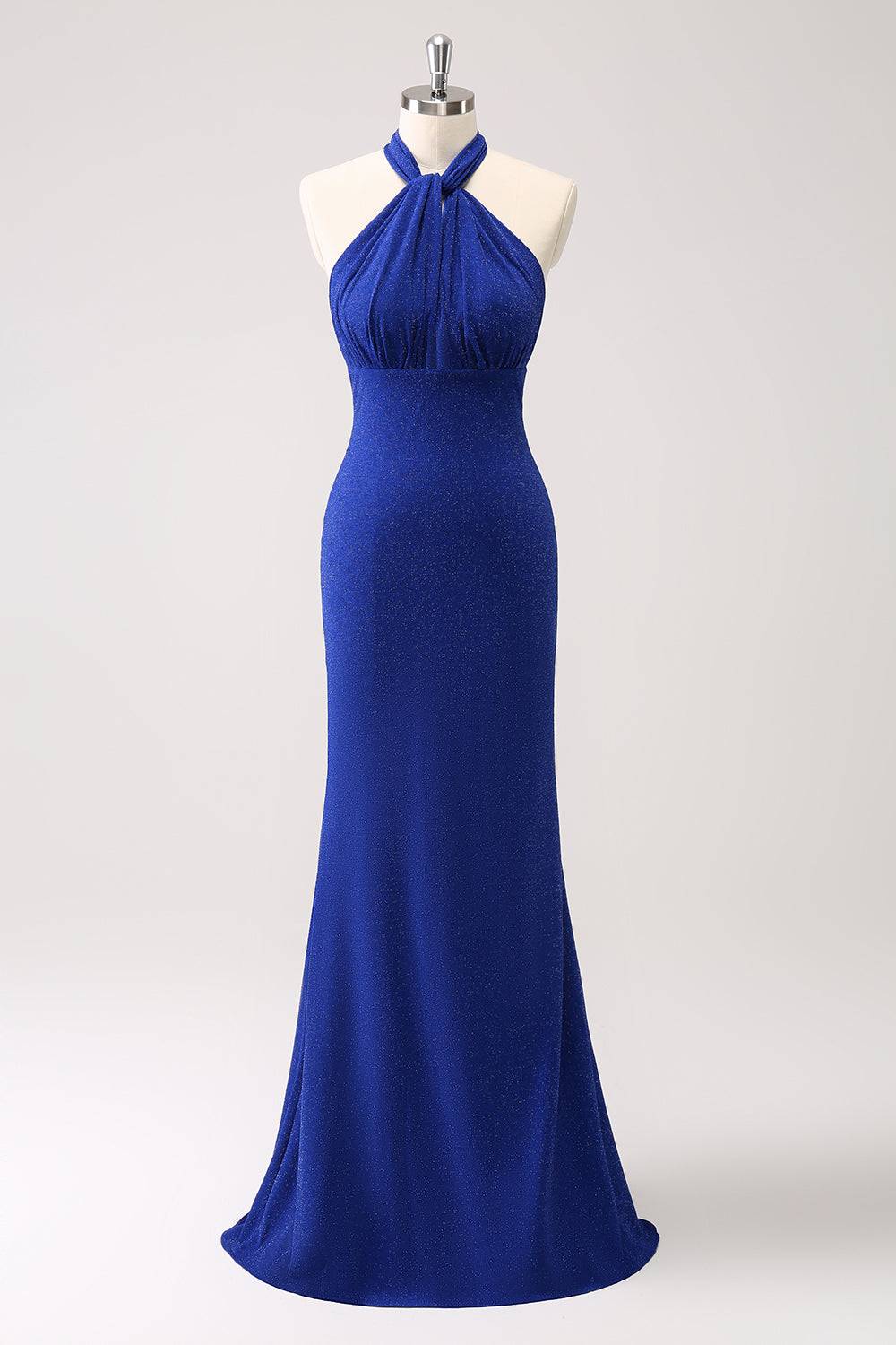 Sparkly Royal Blue Halter Mermaid Maxi Dress