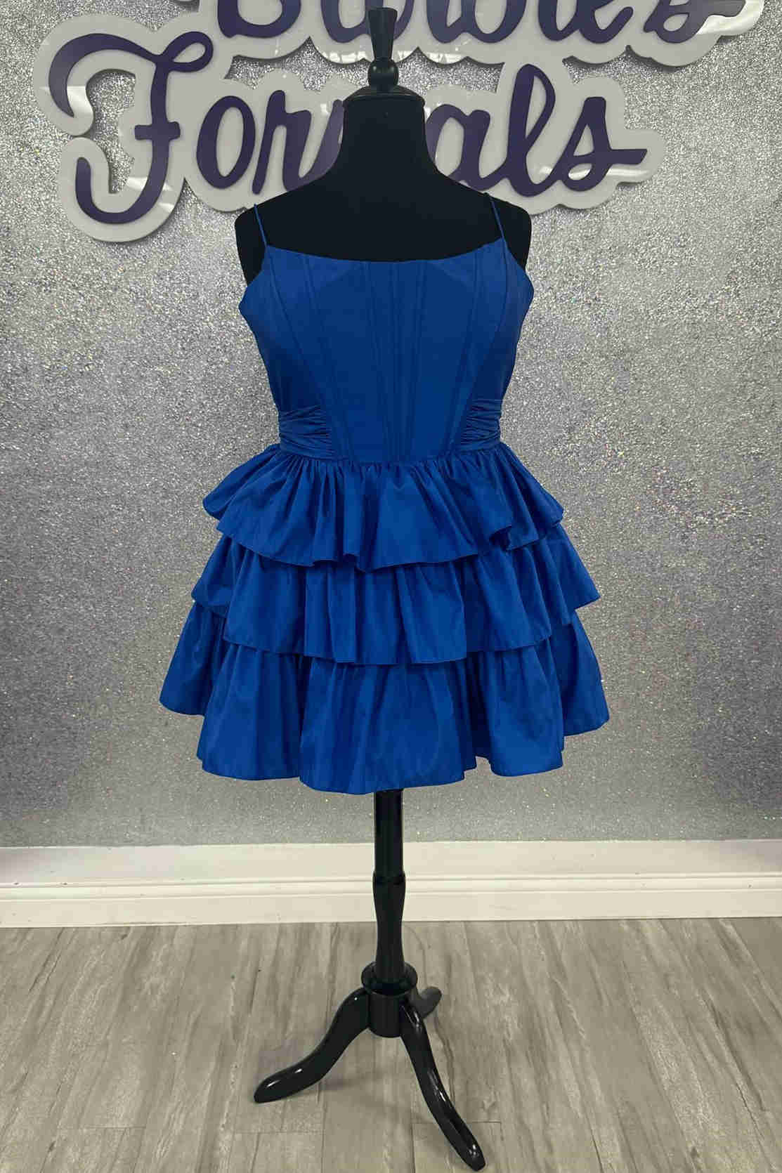 Blue Straps Layered A-Line Short Party Dress