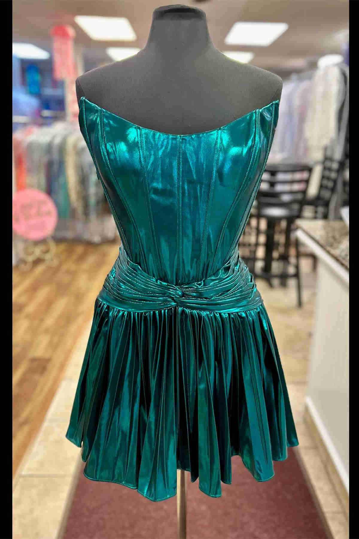 Strapless Green Metallic Pleated A-Line Homecoming Dress