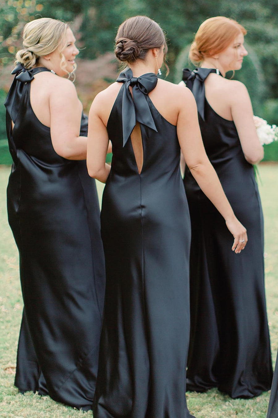 Rose Gold Long Bridesmaid Dresses with Criss Cross Neck