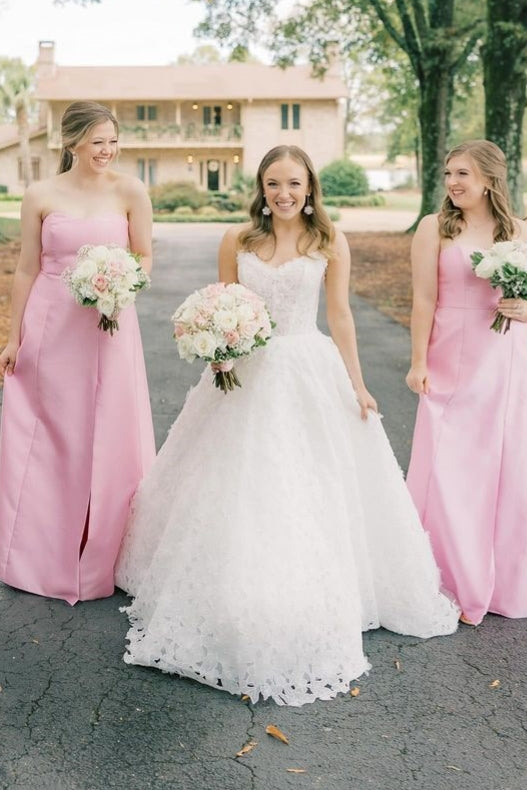 Strapless Pink A-Line Bridesmaid Dresses with Bow