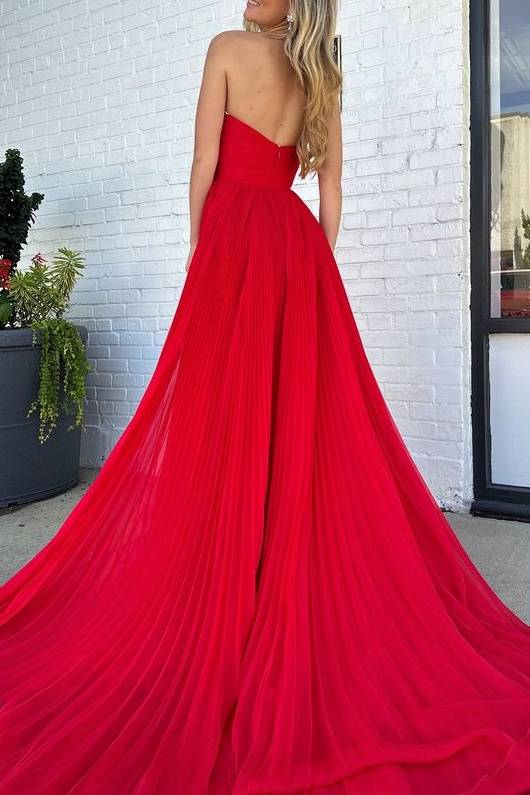 Red Strapless Keyhole Long Prom Dress with Slit