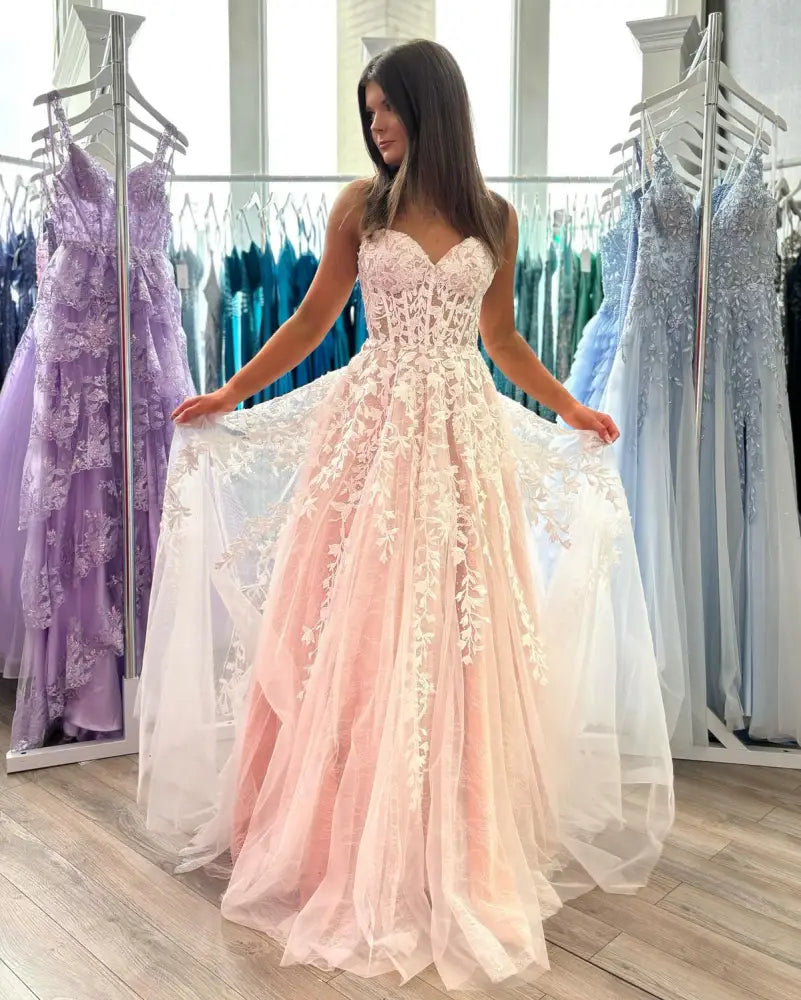 Strapless Applique A-Line Long Prom Dress