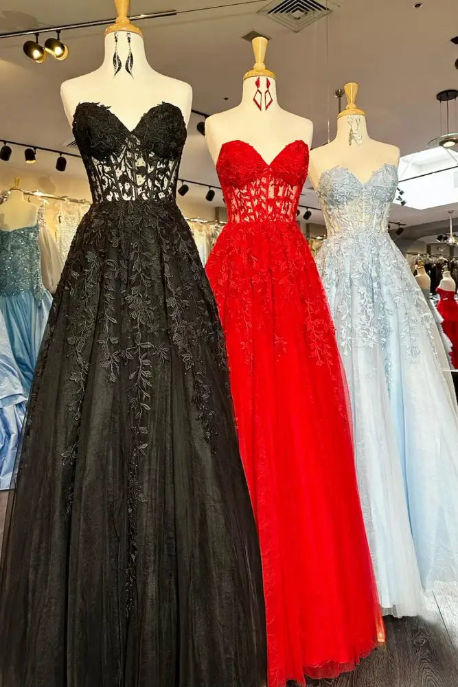 Strapless Applique A-Line Long Prom Dress