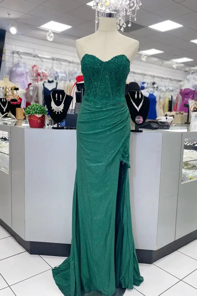 Sweetheart Green Applique Mermaid Prom Dress with Slit