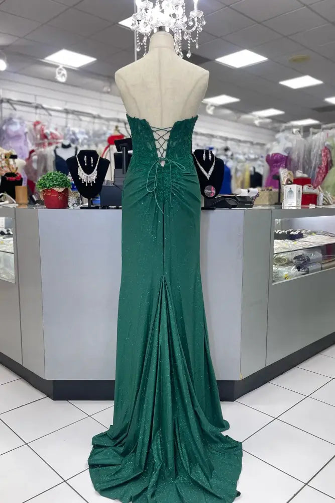 Sweetheart Green Applique Mermaid Prom Dress with Slit