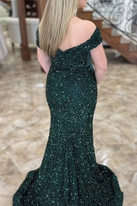 Green Plunging Neck Sequin Mermaid Prom Dress