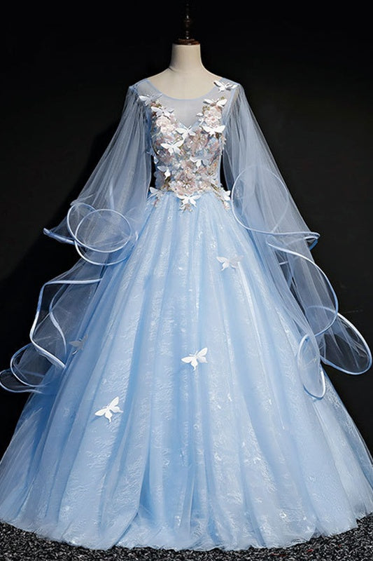 Elegant Light Blue Applique A-Line Prom Dress