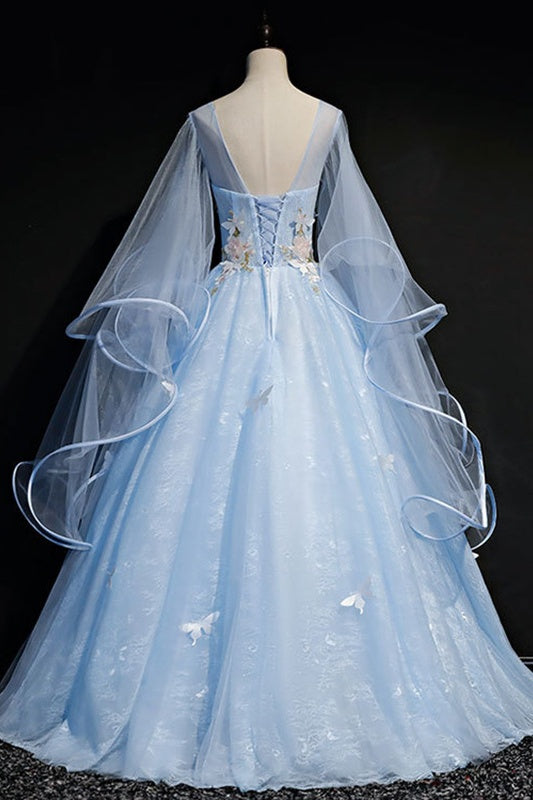 Elegant Light Blue Applique A-Line Prom Dress