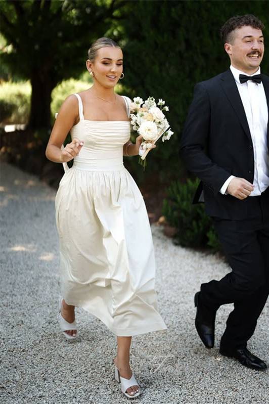 Cowl Neck Pleated A-Line Bridesmaid Dress with Bow Tie Straps