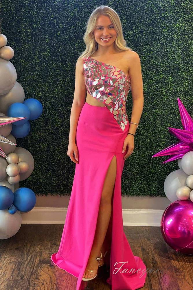 Royal Blue Sequin Mermaid Slit Prom Dress with One Shoulder