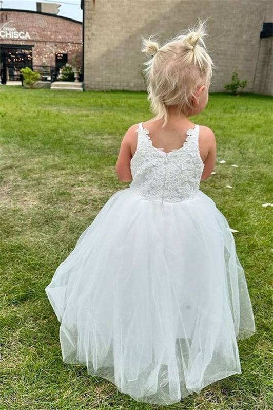 Straps Applique A-Line Tulle Flower Girl Dress