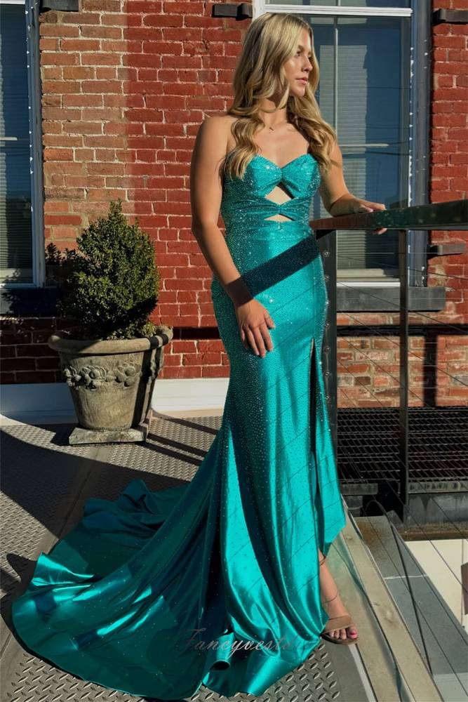 Sweetheart Keyhole Beaded Mermaid Prom Dress with Slit