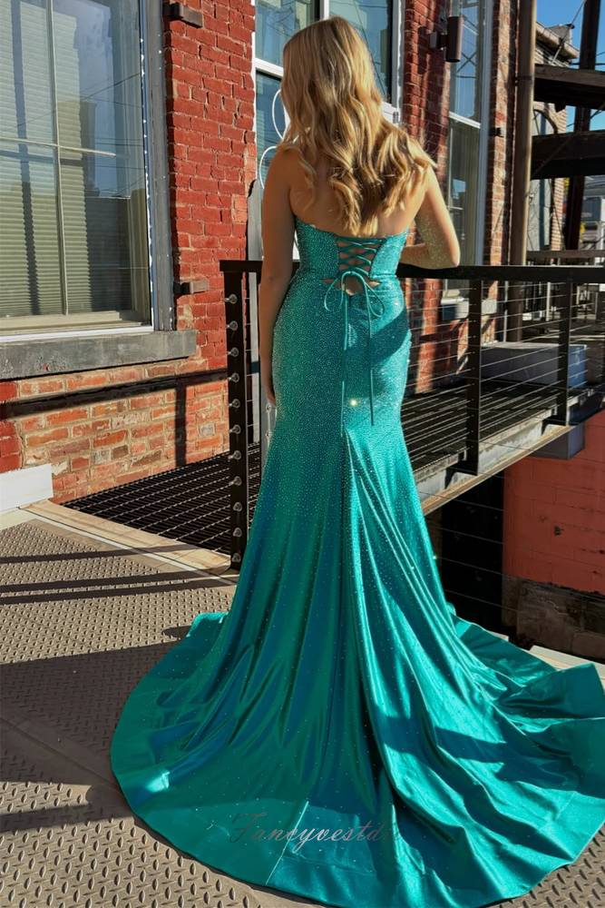 Sweetheart Keyhole Beaded Mermaid Prom Dress with Slit