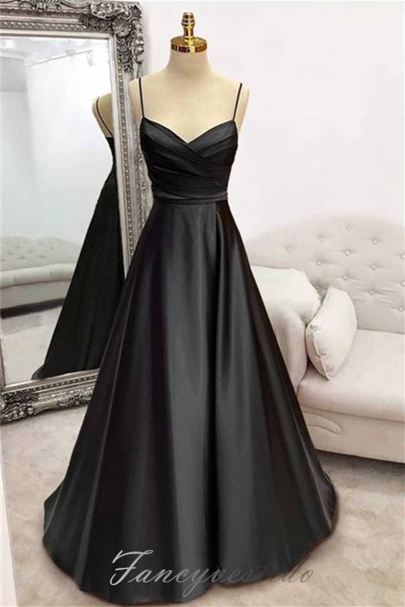 Elegant Black V-Neck Pleated A-Line Prom Dress