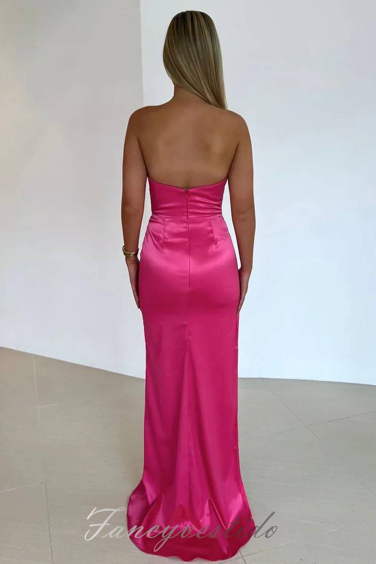 Hot Pink Strapless Sheath Mermaid Prom Dress