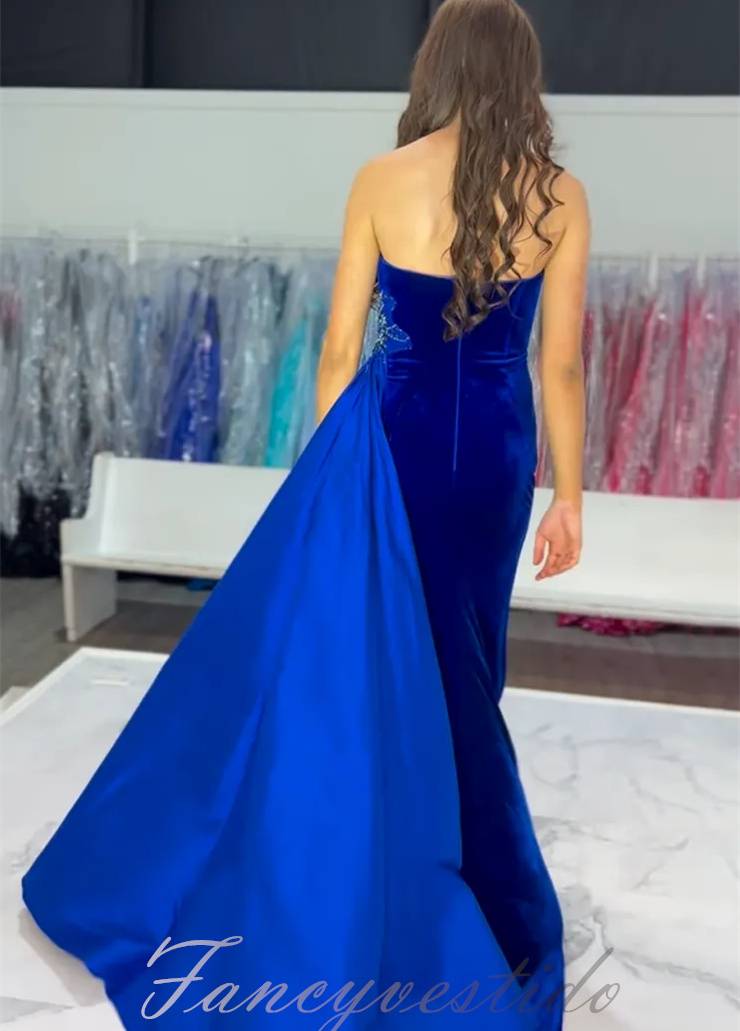 Asymmetrial Velvet Slit Mermaid Prom Dress with Train