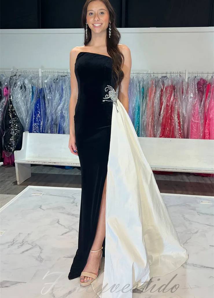 Asymmetrial Velvet Slit Mermaid Prom Dress with Train