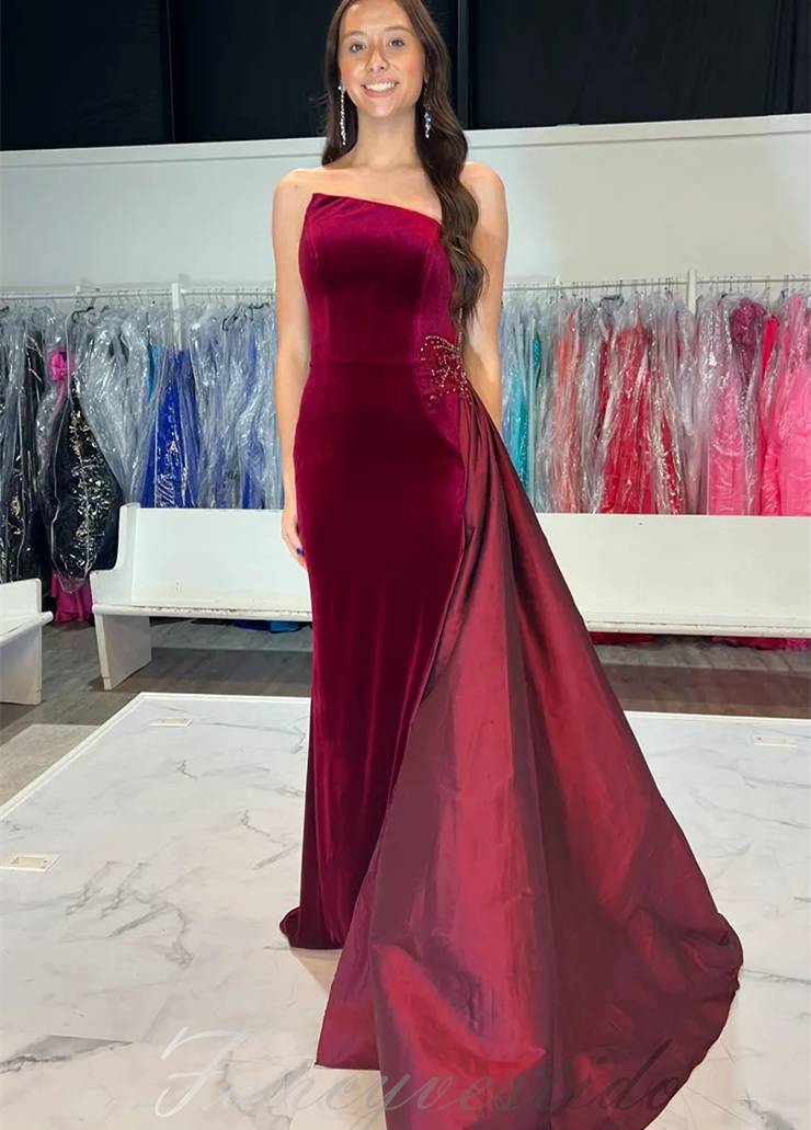 Asymmetrial Velvet Slit Mermaid Prom Dress with Train