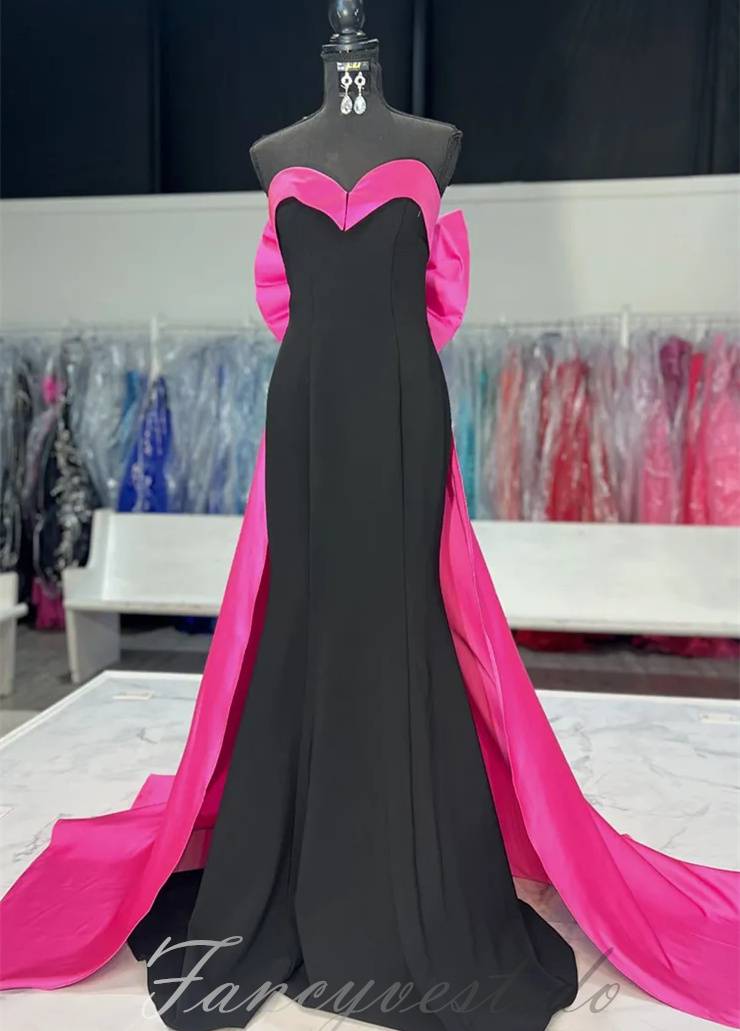 Sweetheart  Black Long Mermaid Prom Dress with Bow Back