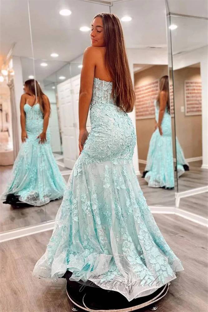 Sweetheart Baby Blue Applique Mermaid Prom Dress