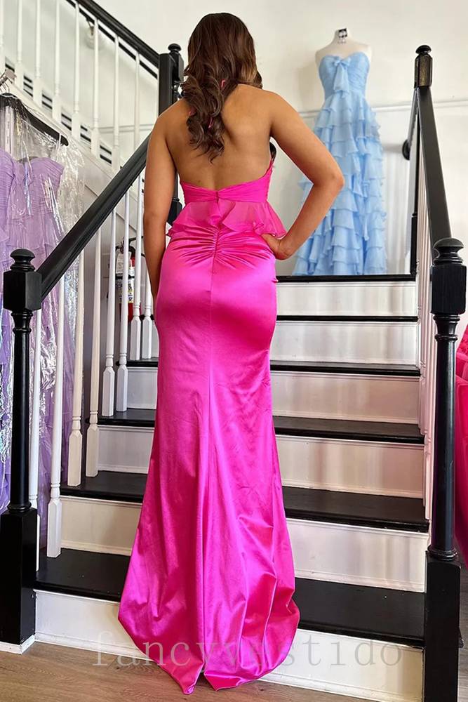 Halter Pleated Cutout Mermaid Prom Dress with Open Back