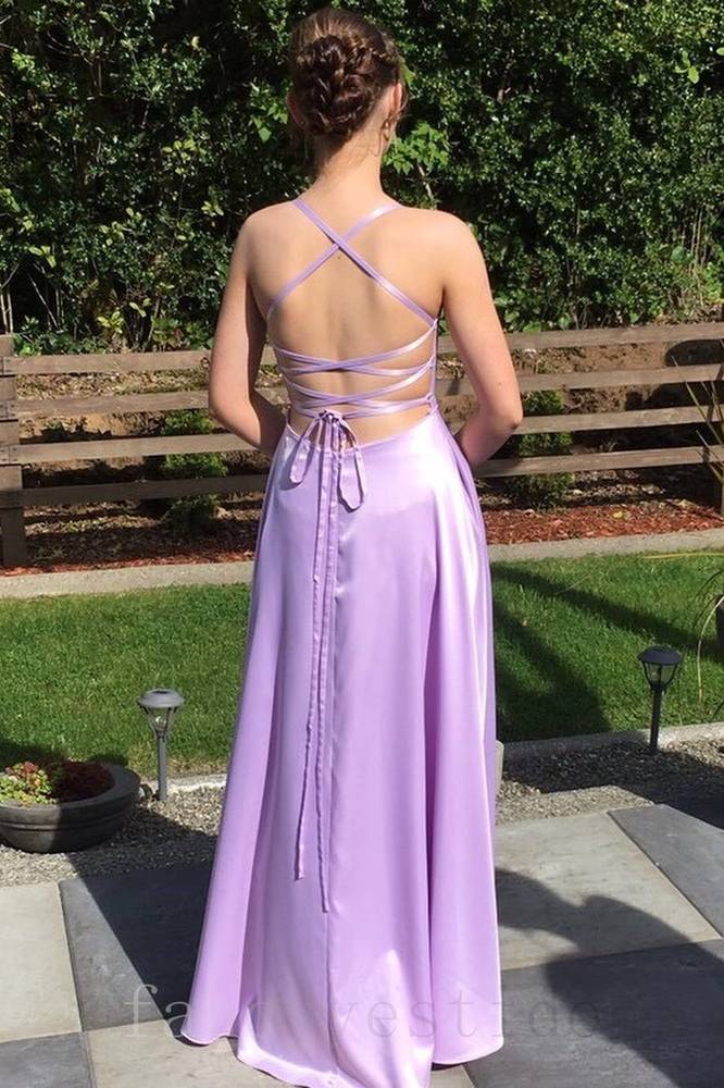 Elegant Satin A-Line Prom Dress with Lace-up Back