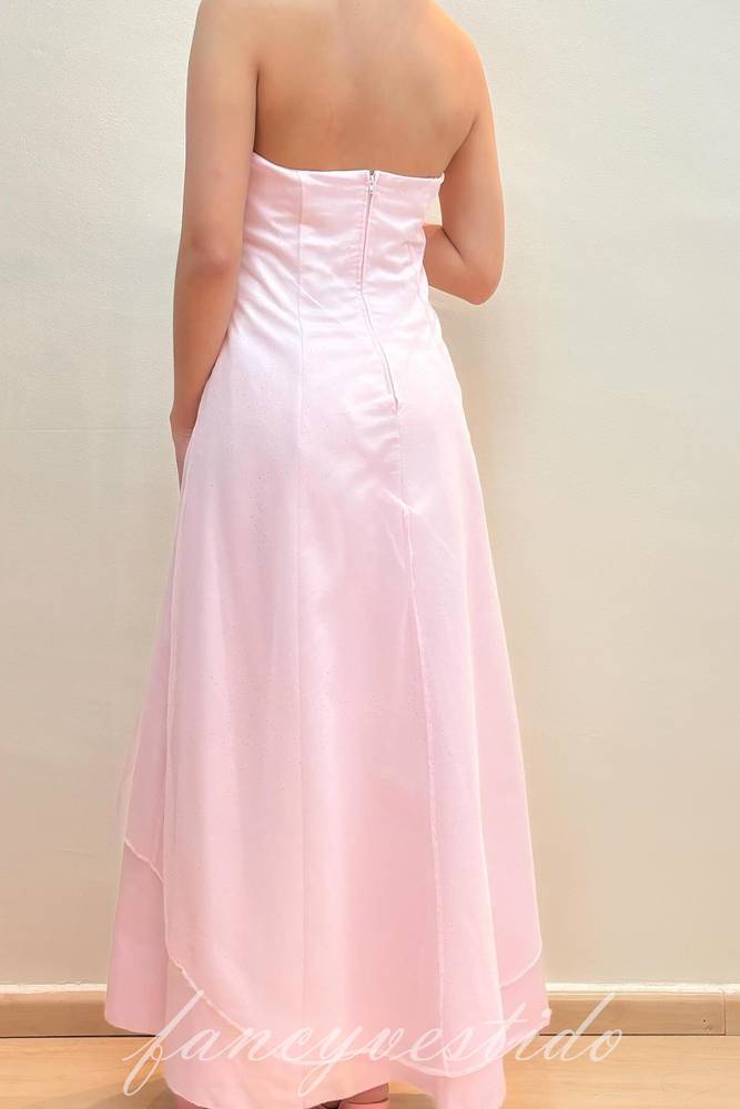 Elegant Strapless Pink A-Line Tulle Prom Dress