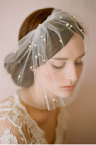 FancyVestido White Bridal Veil with Gold Headdress