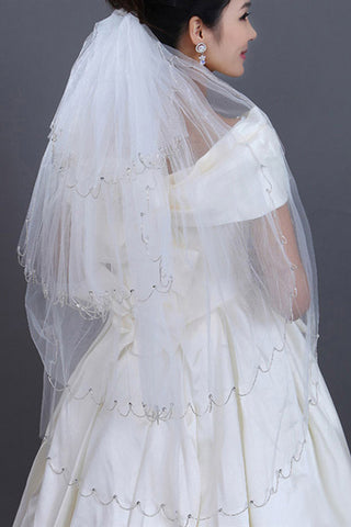 FancyVestido White Bridal Veil with Gold Headdress