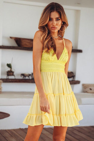 Bohemian Sexy V-Neck Short Summer Dress Beach Dress – FancyVestido