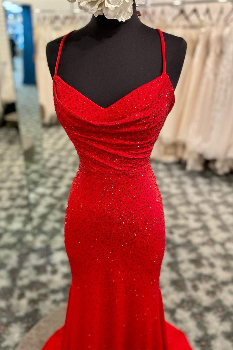 Mermaid Long Red Prom Dress with Rhinestones – FancyVestido