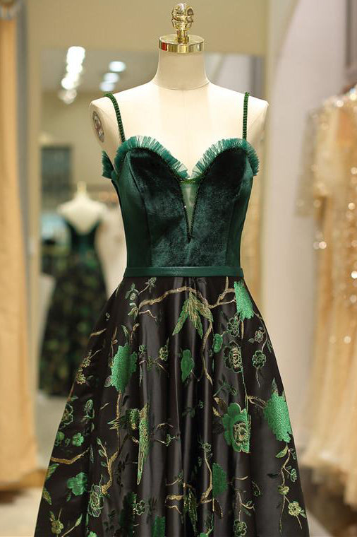 Embroidery Green Floral Long Prom Evening Dress – FancyVestido