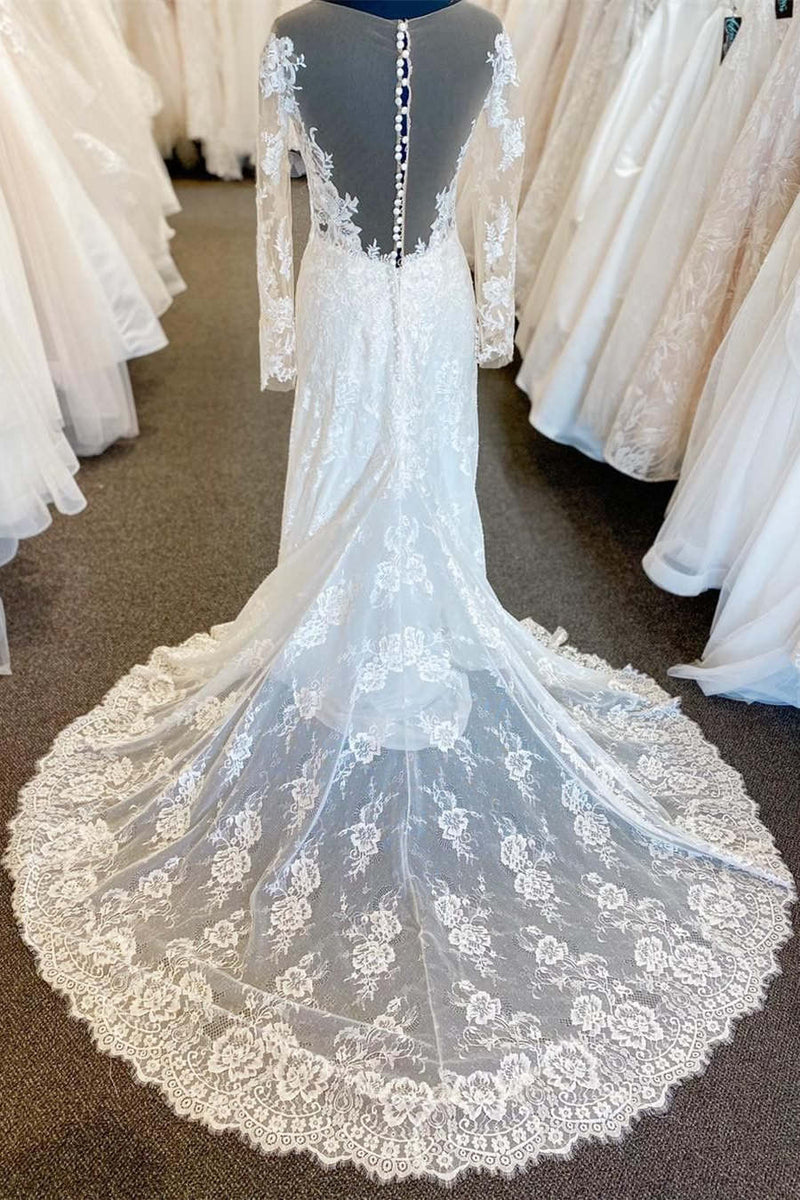Elegant Illusion Neckline Wedding Dress