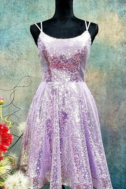 Cute Lavender Sequins A-Line Short Party Dress