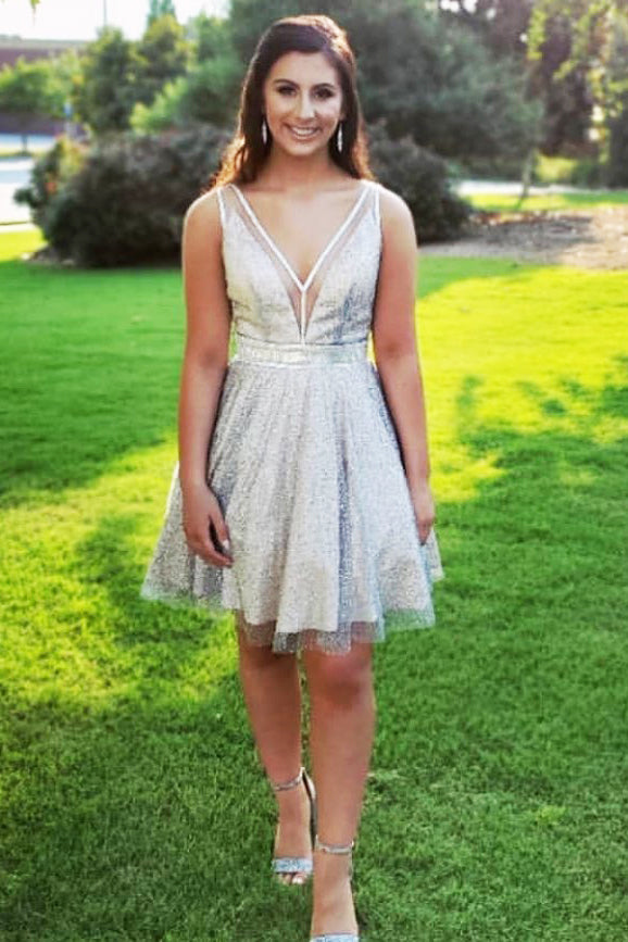 Sheer A-Line Sliver Short Homecoming Dress