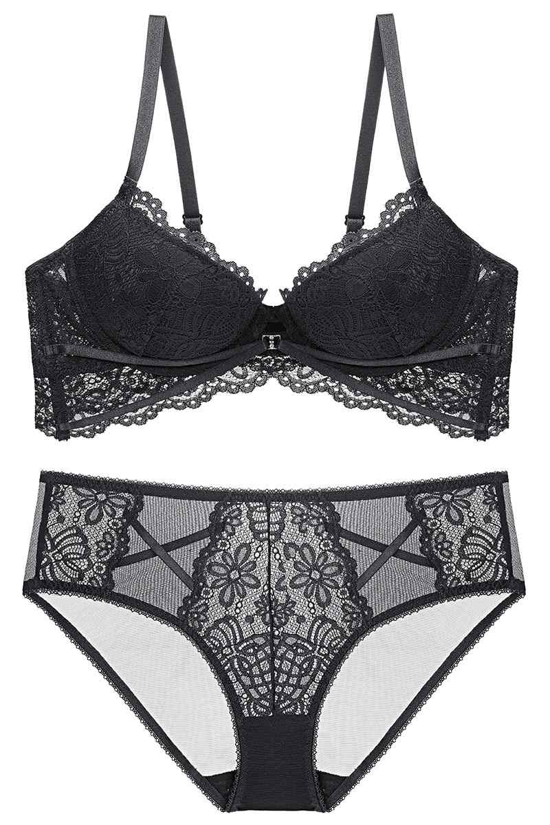 Full Lace Bra Set Underwear Set,black,75b