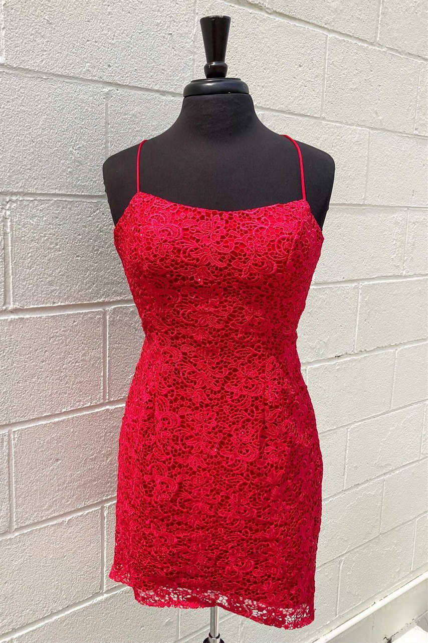 Short Red Lace Tight Homecoming Dress – FancyVestido